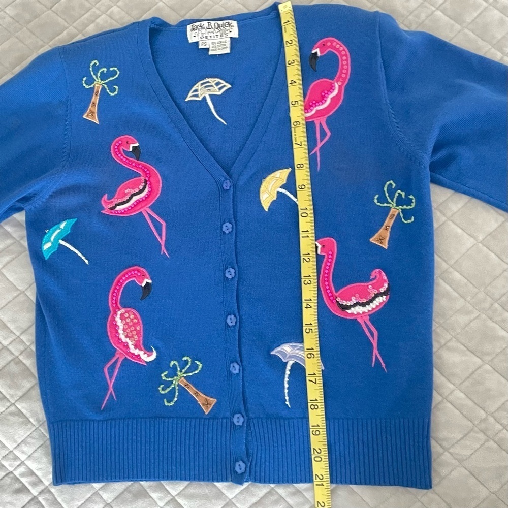 Jack B Quick Vintage Flamingo Blue Button Cardigan   Women’s Size Petite Small - Picture 8 of 11